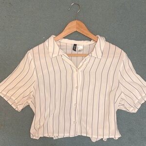 H&M White and Black Striped Button-Down Shirt